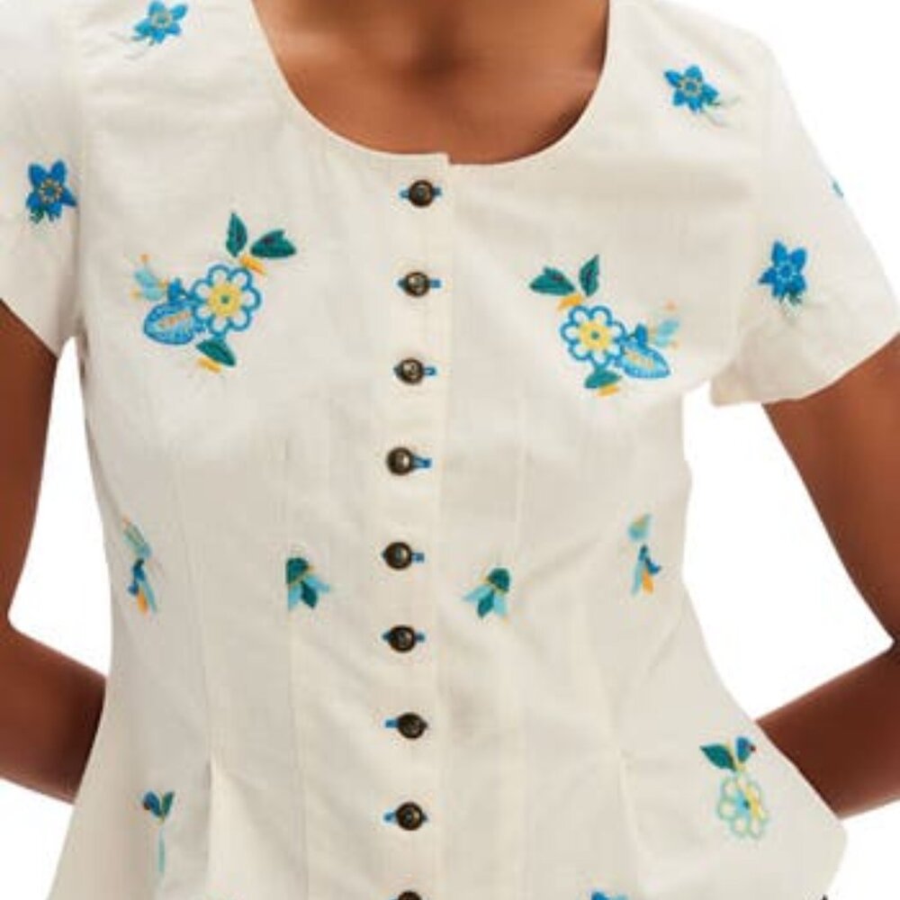 Free People Embroidered Top Size M Short Sleeve Peplum Blouse NWT